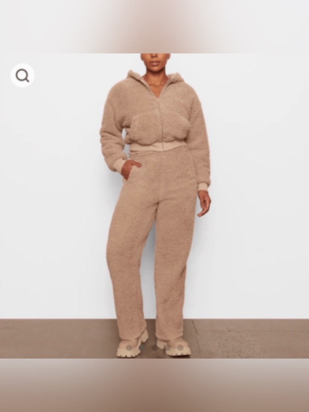 SKIMS Teddy Sherpa Wide Leg Lounge Track Pant Cozy Taupe XL